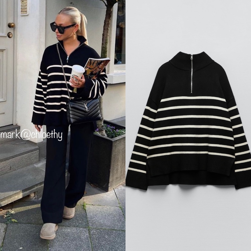 Zara ZIP STRIPED SWEATER